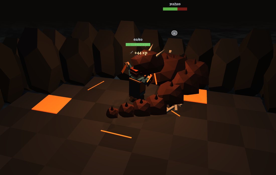 A player with a glowing orange sword facing a great spiked serpent in a dark cave floored with lava